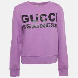 Pre Owned Gucci Purple Printed Cotton Sweatshirt XS