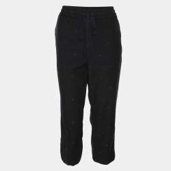Pre Owned Gucci Black Wool Contrast Trim & Bees Detailed Gabardine Pants M