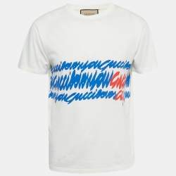 Pre Owned Gucci Ivory Printed Jersey Crewneck T-Shirt XS