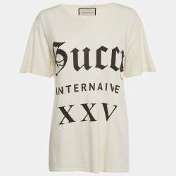 Pre Owned Gucci Cream Printed Jersey T-Shirt M