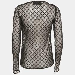 Pre Owned Gucci Black GG and Stars Embroidered Tulle Sheer Top S