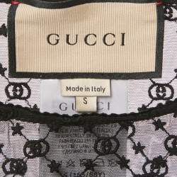 Pre Owned Gucci Black GG and Stars Embroidered Tulle Sheer Top S