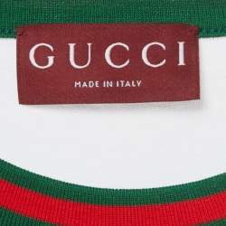 Pre Owned Gucci White Web Trim Jersey Logo Patch T-Shirt XXL