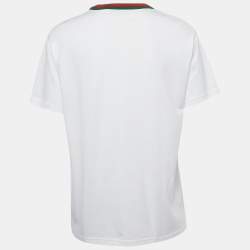 Pre Owned Gucci White Web Trim Jersey Logo Patch T-Shirt XXL