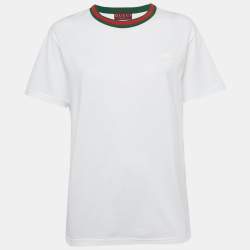 Pre Owned Gucci White Web Trim Jersey Logo Patch T-Shirt XXL