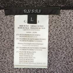 Pre Owned Gucci Black Lamé Striped Trim Crepe Sheer Poncho L