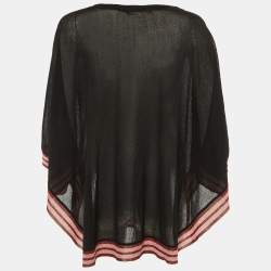 Pre Owned Gucci Black Lamé Striped Trim Crepe Sheer Poncho L