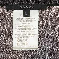 Pre Owned Gucci Black Lamé Striped Trim Crepe Sheer Poncho L
