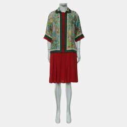 Pre Owned Gucci Multicolor Silk Animal Printed Pleated Dress