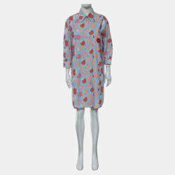 Pre Owned Gucci Blue Cotton Apple Printed Shirt Dress