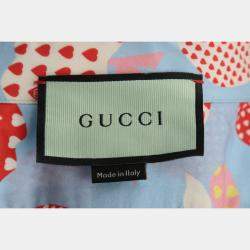 Pre Owned Gucci Blue Cotton Apple Printed Shirt Dress