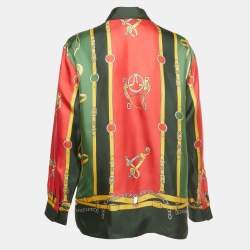 Pre Owned Gucci Green/Red Printed Silk Long Sleeve Shirt M