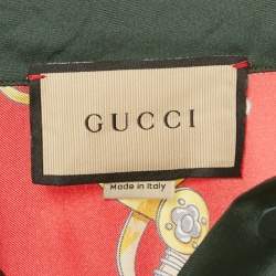 Pre Owned Gucci Green/Red Printed Silk Long Sleeve Shirt M