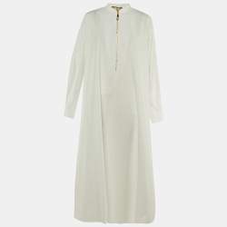 Pre Owned Gucci White Cotton Zip UP Maxi Dress M