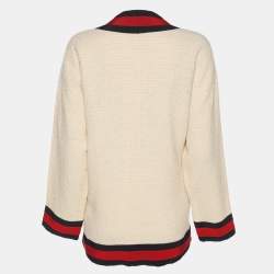 Pre Owned Gucci Cream Tweed Web Ribbon Trim Oversized Cardigan Jacket S