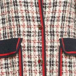 مملوكة مسبقًا Gucci Navy Blue/White Tweed Jacket & Skirt Set M/L