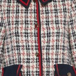 Pre Owned Gucci Navy Blue/White Tweed Jacket & Skirt Set M/L