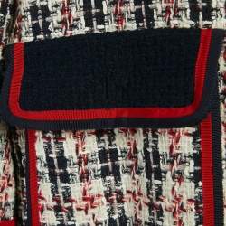 Pre Owned Gucci Navy Blue/White Tweed Jacket & Skirt Set M/L