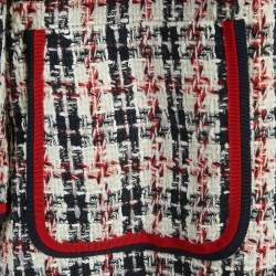 Pre Owned Gucci Navy Blue/White Tweed Jacket & Skirt Set M/L