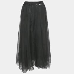 مملوكة مسبقًا Gucci Black Silk Gathered Midi Skirt M