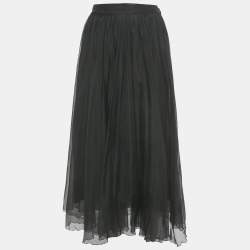 مملوكة مسبقًا Gucci Black Silk Gathered Midi Skirt M
