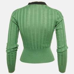 مملوكة مسبقًا Gucci Green Linen Blend Knit Long Sleeve Cardigan XS