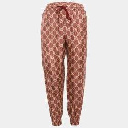 Pre Owned بنطلون غووتشي حرير بنقشة GG أحمر رياضي مقاس متوسط