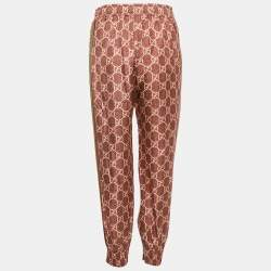 Pre Owned بنطلون غووتشي حرير بنقشة GG أحمر رياضي مقاس متوسط