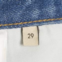 مملوكة مسبقًا بنطلون جينز غوتشي دينم أزرق بتفاصيل هورسبيت مع حافة مهترئة مقاس وسط (ميديم) مقاس الخصر 29 بوصة