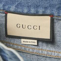 مملوكة مسبقًا بنطلون جينز غوتشي دينم أزرق بتفاصيل هورسبيت مع حافة مهترئة مقاس وسط (ميديم) مقاس الخصر 29 بوصة