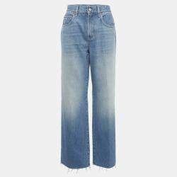 مملوكة مسبقًا Gucci Blue Denim Horsebit Detail Frayed Hem Jeans M Waist 29"