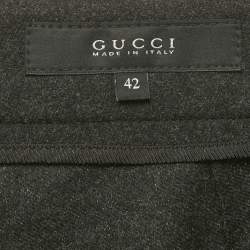 مملوكة مسبقًا بنطلون غوتشي صوف رمادي بتفاصيل خصر مقاس متوسط (ميديوم)