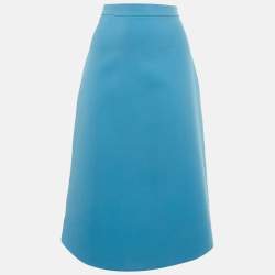 Pre Owned Gucci Blue Hem Print Silk Blend Pencil Skirt M