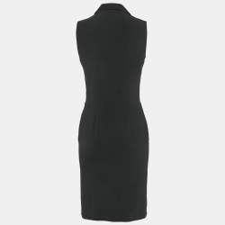 Pre Owned Joseph Black Satin Trim Collar Crepe Sheath Dress XS