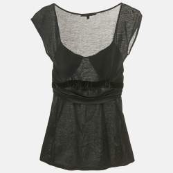 Pre Owned Gucci Black Velvet Trim Cotton Top XS