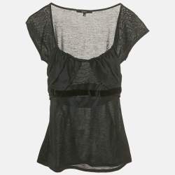 Pre Owned Gucci Black Velvet Trim Cotton Top XS