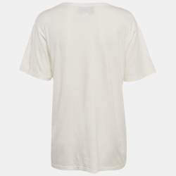 Pre Owned تي شيرت غوتشي قطن بطبعة غرافيك كريم فضفاض المقاس صغير - سمول