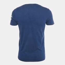 Pre Owned Gucci Navy Blue Logo Printed Cotton Knit T-Shirt M