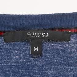 Pre Owned Gucci Navy Blue Logo Printed Cotton Knit T-Shirt M