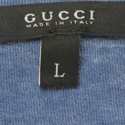 مملوكة مسبقًا قميص غوتشي قطن جيرسي أزرق دائري العنق مقاس كبير (لارج)