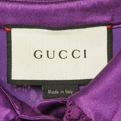 مملوكة مسبقًا فستان قميص غوتشي حافة مزينة ساتان دانتيل قطن بنفسجي مقاس صغير جداً (اكس سمول)