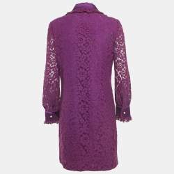 مملوكة مسبقًا فستان قميص غوتشي حافة مزينة ساتان دانتيل قطن بنفسجي مقاس صغير جداً (اكس سمول)