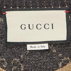 Pre Owned Gucci Navy Blue GG Lamé Cotton Knit Top L