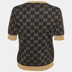 Pre Owned Gucci Navy Blue GG Lamé Cotton Knit Top L