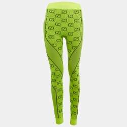 مملوكة مسبقًا Gucci Neon Green GG Jacquard Jersey Leggings S