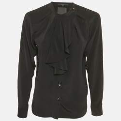 مملوكة مسبقًا Gucci Black Silk Ruffled Blouse M