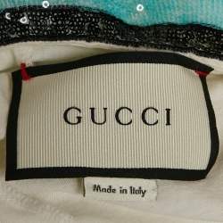 مملوكة مسبقًا Gucci White Floral Print Jersey Sequin Collar Top M