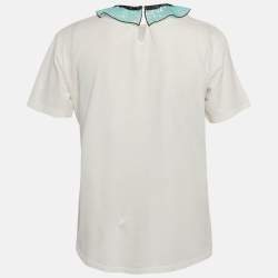 مملوكة مسبقًا Gucci White Floral Print Jersey Sequin Collar Top M