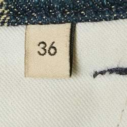 Pre Owned Gucci Blue Jumbo GG Jacquard Denim Pleated Shorts XS/Waist 24"