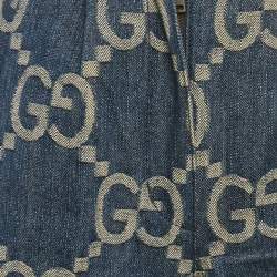 Pre Owned Gucci Blue Jumbo GG Jacquard Denim Pleated Shorts XS/Waist 24"